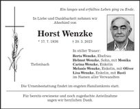 Traueranzeige Horst Wenzke