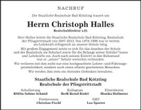 Traueranzeige Christoph Halles