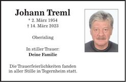 Traueranzeige Johann Treml