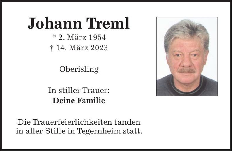 Traueranzeige Johann Treml