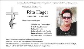 Traueranzeige Rita Hager