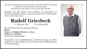 Traueranzeige Rudolf Griesbeck