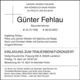 Traueranzeige Günter Fehlau