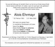 Traueranzeige Alois Ehrmayr