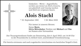 Traueranzeige Alois Stachl