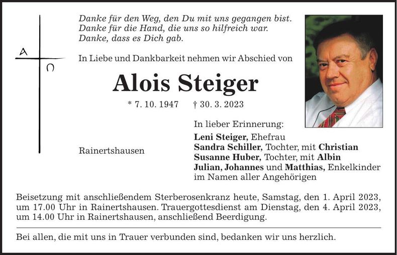 Traueranzeige Alois Steiger