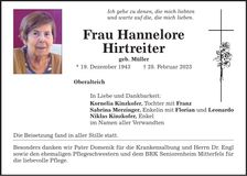 Traueranzeige Hannelore Hirtreiter