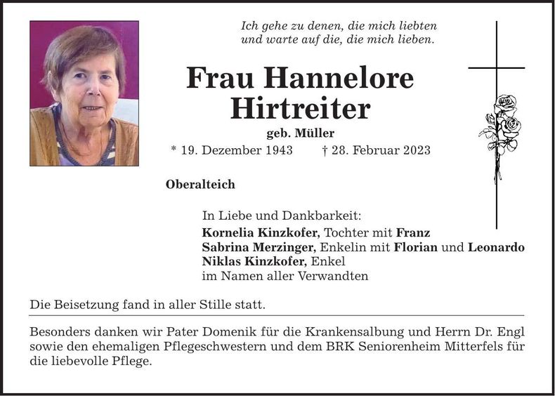 Traueranzeige Hannelore Hirtreiter
