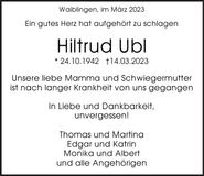Traueranzeige Hiltrud Ubl