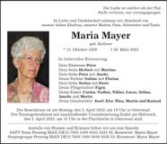 Traueranzeige Maria Mayer
