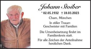 Traueranzeige Johann Stoiber