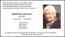 Traueranzeige Mathilde Lobmeier