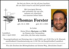Traueranzeige Thomas Forster