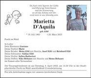 Traueranzeige Marietta D'Aquila