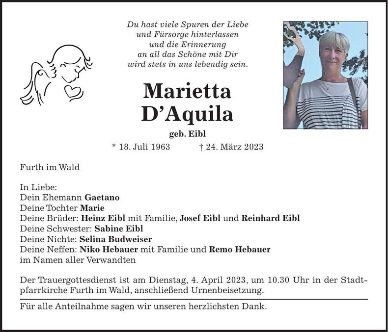 Traueranzeige Marietta D'Aquila