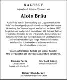 Traueranzeige Alois Bräu