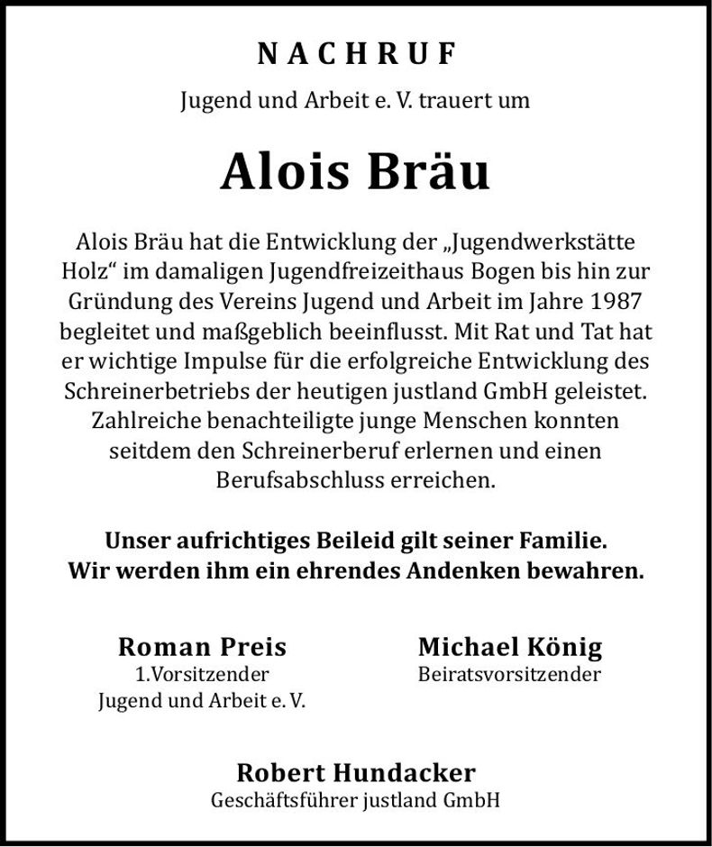 Traueranzeige Alois Bräu