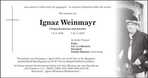Traueranzeige Ignaz Weinmayr
