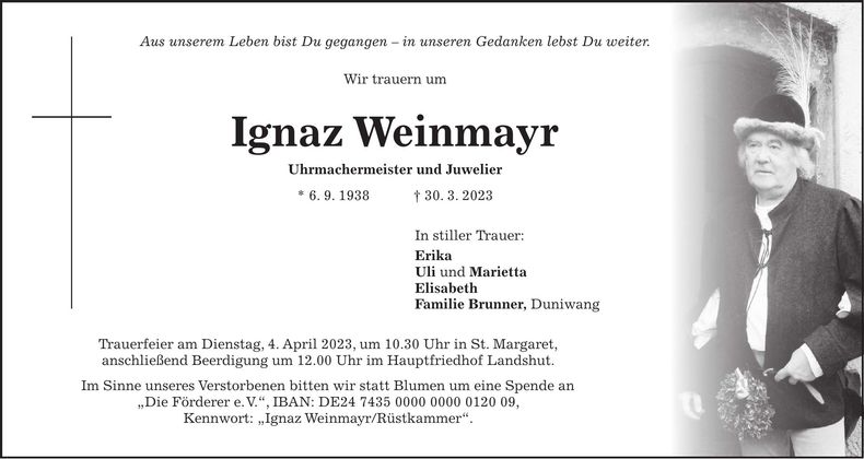 Traueranzeige Ignaz Weinmayr