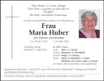Traueranzeige Maria Huber