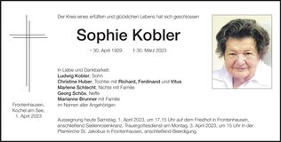 Traueranzeige Sophie Kobler