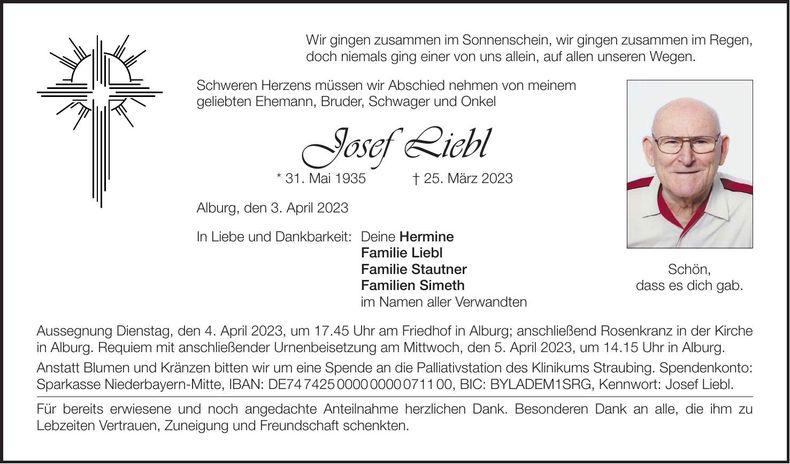 Traueranzeige Josef Liebl