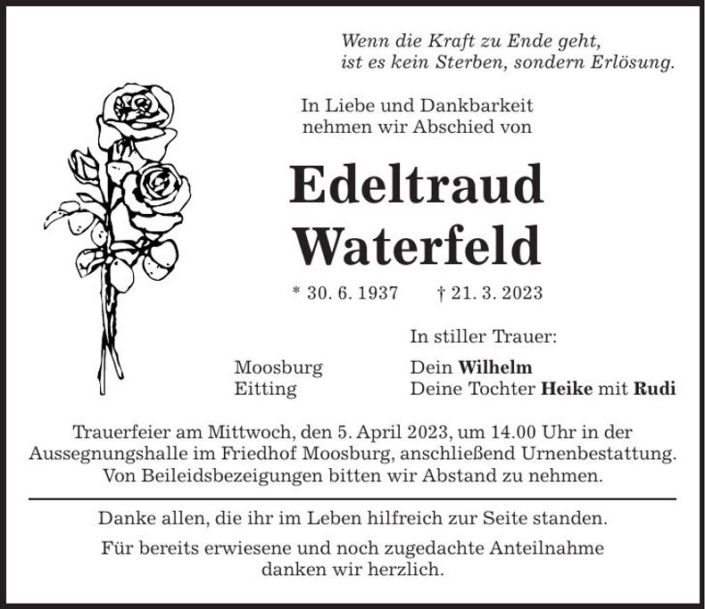 Traueranzeige Edeltraud Waterfeld