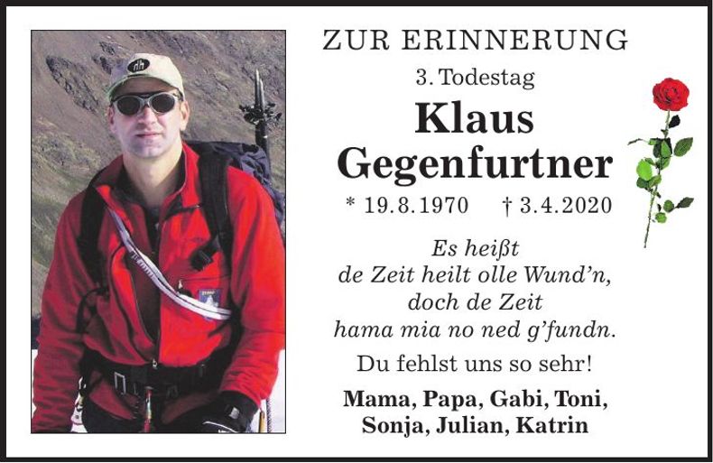Traueranzeige Klaus Gegenfurtner