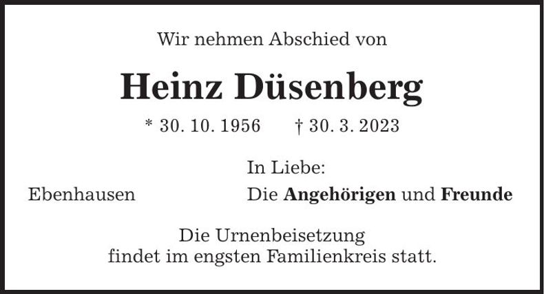 Traueranzeige Heinz Düsenberg