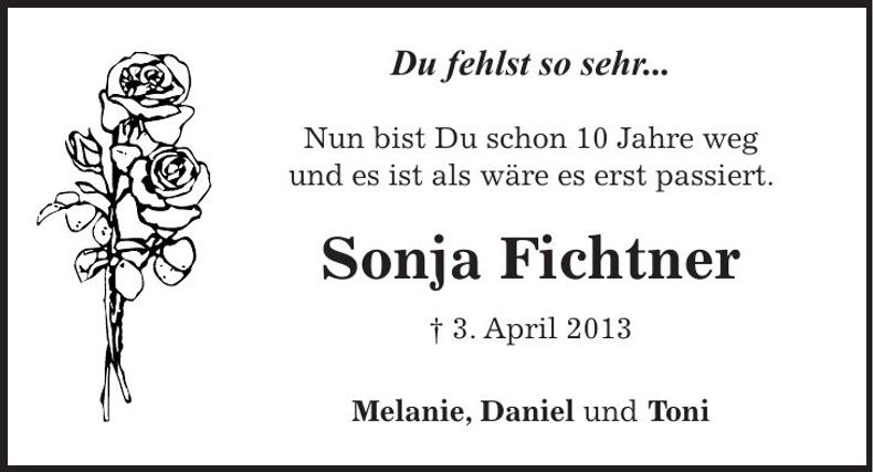 Traueranzeige Sonja Fichtner