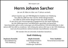 Traueranzeige Johann Sarcher