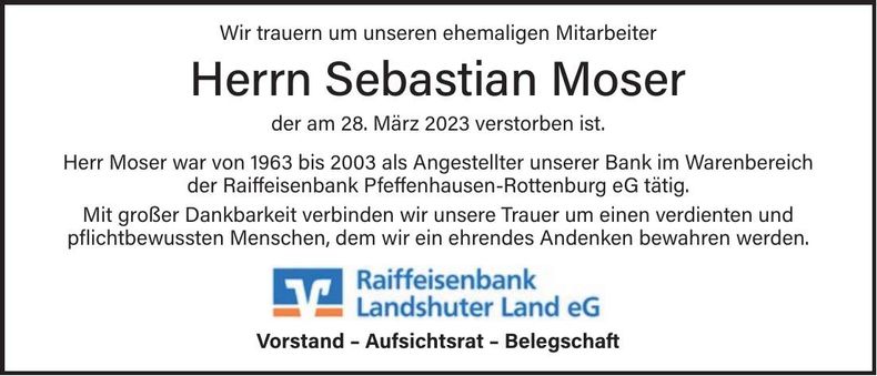 Traueranzeige Sebastian Moser