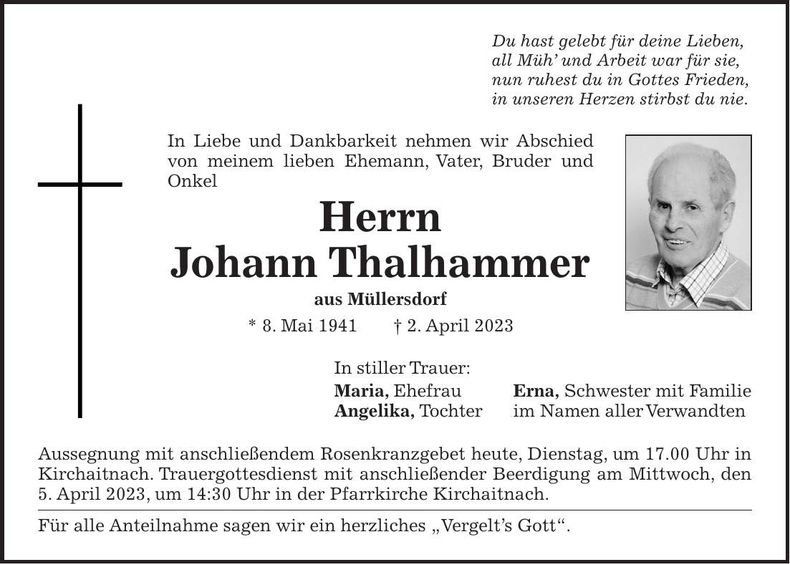 Traueranzeige Johann Thalhammer