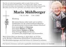 Traueranzeige Maria Mühlberger