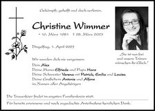 Traueranzeige Christine Wimmer