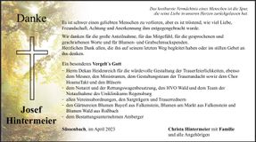 Traueranzeige Josef Hintermeier