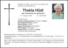 Traueranzeige Thekla Hödl