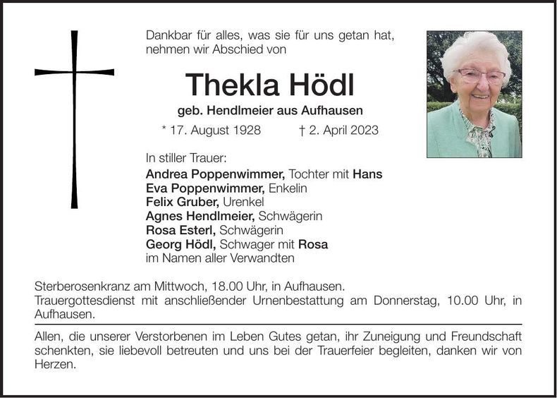 Traueranzeige Thekla Hödl