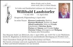 Traueranzeige Willibald Landstorfer