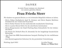 Traueranzeige Frieda Sterr