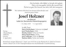 Traueranzeige Josef Holzner