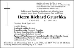 Traueranzeige Richard Gruschka