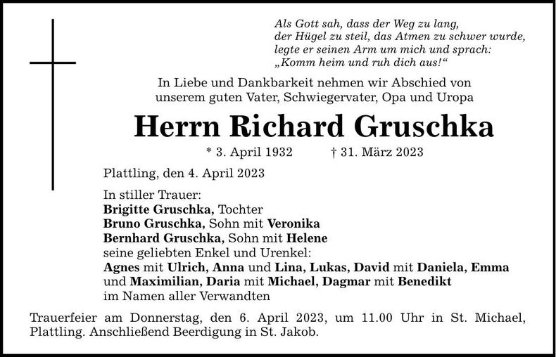 Traueranzeige Richard Gruschka