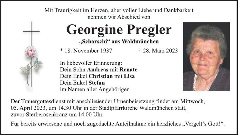Traueranzeige Georgine Pregler