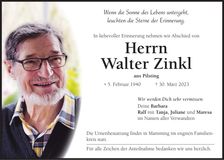 Traueranzeige Walter Zinkl