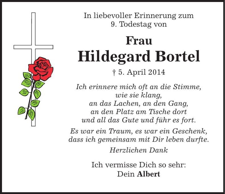 Traueranzeige Hildegard Bortel