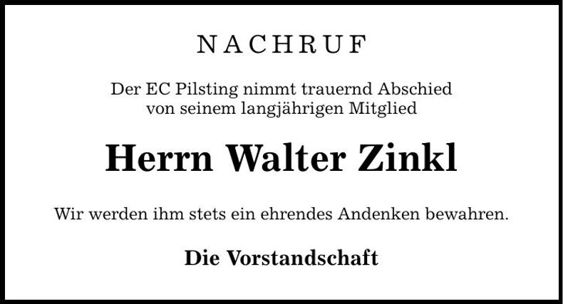 Traueranzeige Walter Zinkl