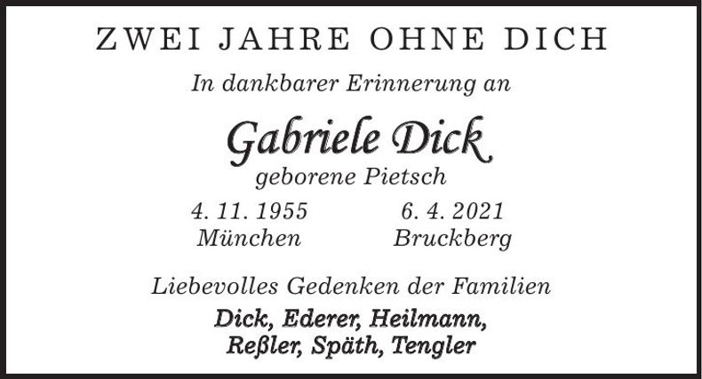 Traueranzeige Gabriele Dick
