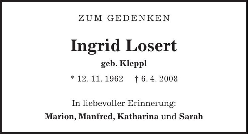 Traueranzeige Ingrid Losert