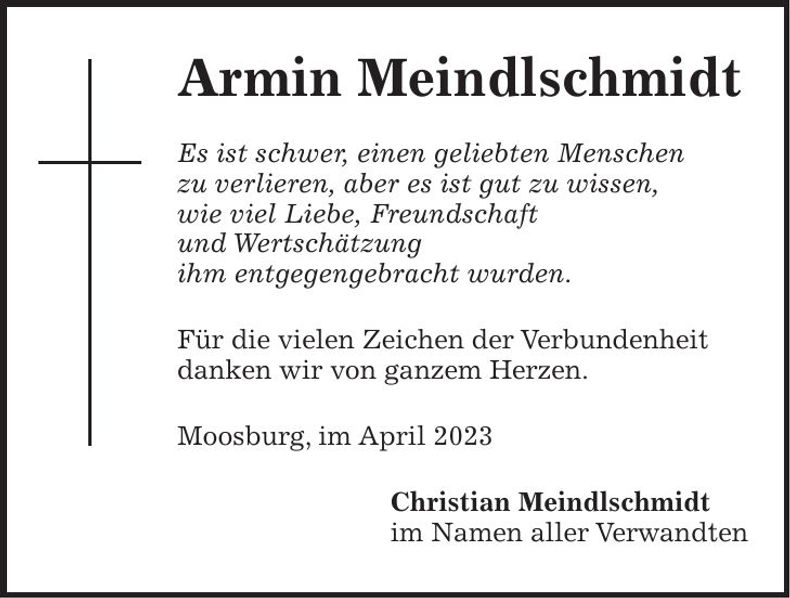 Traueranzeige Armin Meindlschmidt